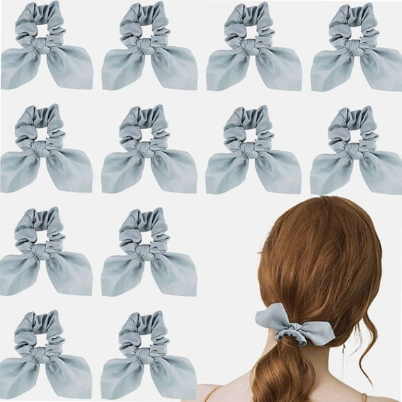12 Pack Blue Scrunchies, Bow Hair Scrunchies for Thick Hair, Blue Hair Ties Bunny Ear Scrunchies Satin Scrunchies Hair Accessories for Women