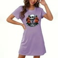 thumbnail image 2 of Womens Casual Summer Dresses Halloween Women's Large Size Short Nightdress With Chest Print Round Neck And Short Sleeves Purple L, 2 of 4
