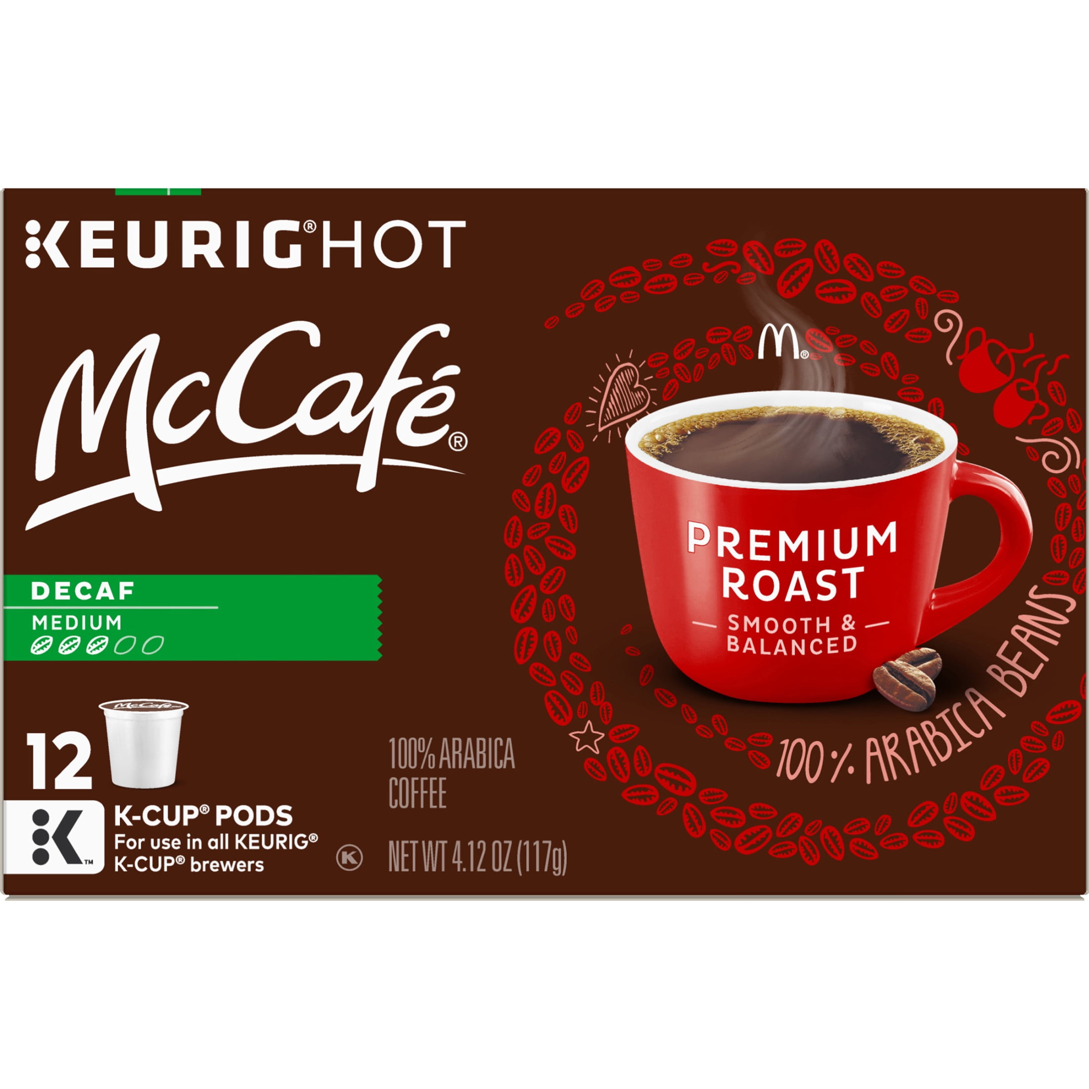 McCafe Premium Roast Decaf Coffee K-Cup Pods, Decaffeinated, 12 ct - 4.12 oz Box