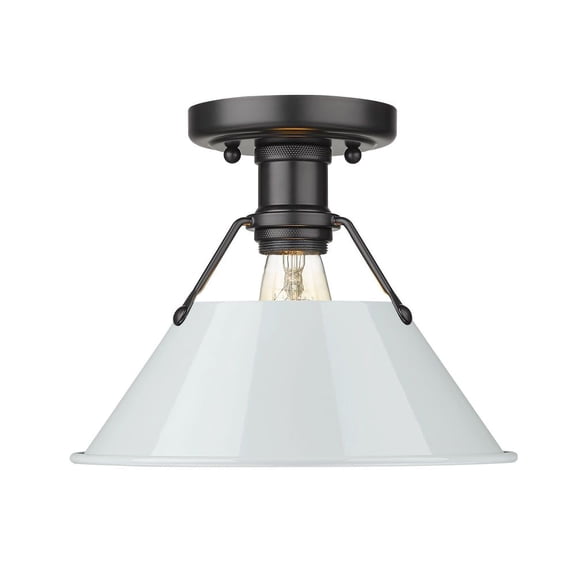 3306-FM BLK-DB-Golden Lighting-Orwell - 1 Light Flush Mount 8 Inches Tall and 10 Inches Wide-Matte Black Finish-Dusky Blue Shade Color