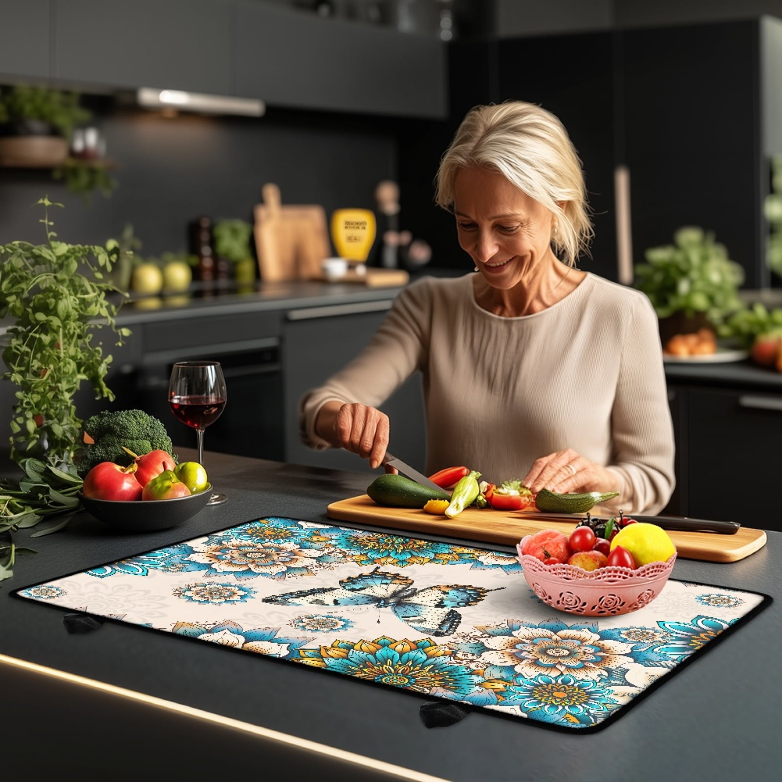 Renewold Stove Top Cover for Electric Stove, Stove Mat for Glass Stove Top, Heat Resistant Oil Resistant Cooktop Protector Cover for Kitchen Decor, Bohemian Flower Butterfly