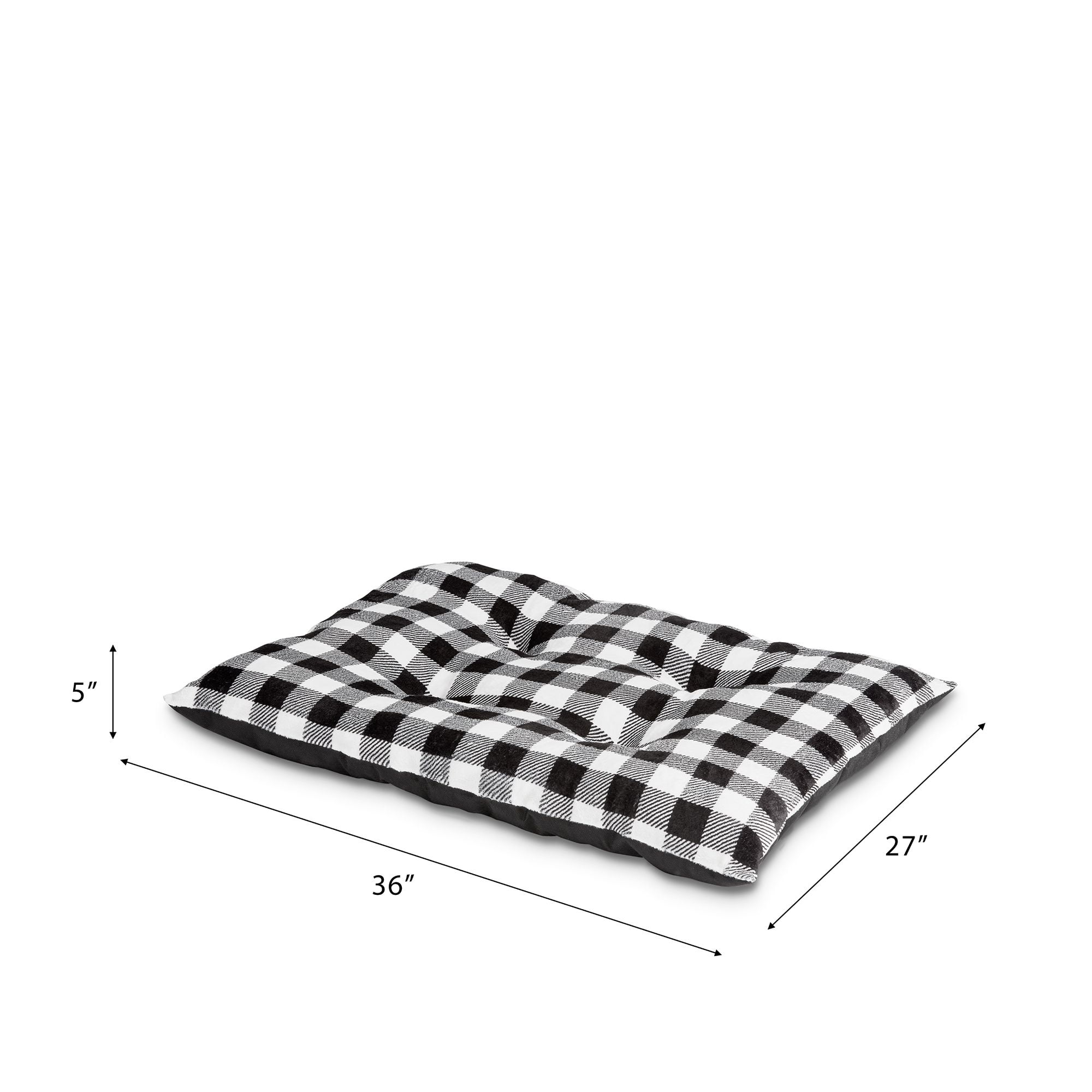 Vibrant Life Tufted Pillow Pet Bed, Medium, Black Buffalo Plaid, 27" x 36"