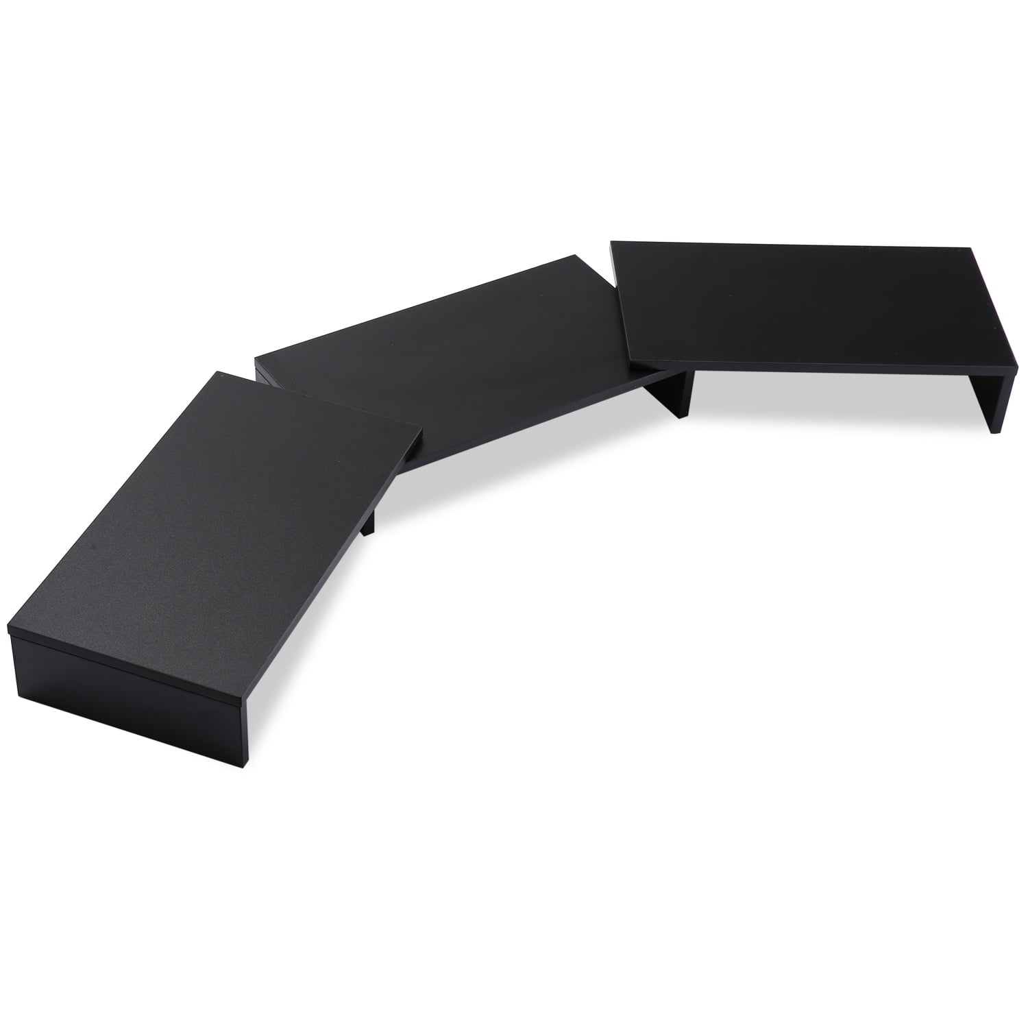 TAVR Furniture Dual Monitor Stand Riser Extra Long 43.3" Fit for 2 Monitors, Adjustable Length with Swivel Angle & 3 Shelves, Wood, Black