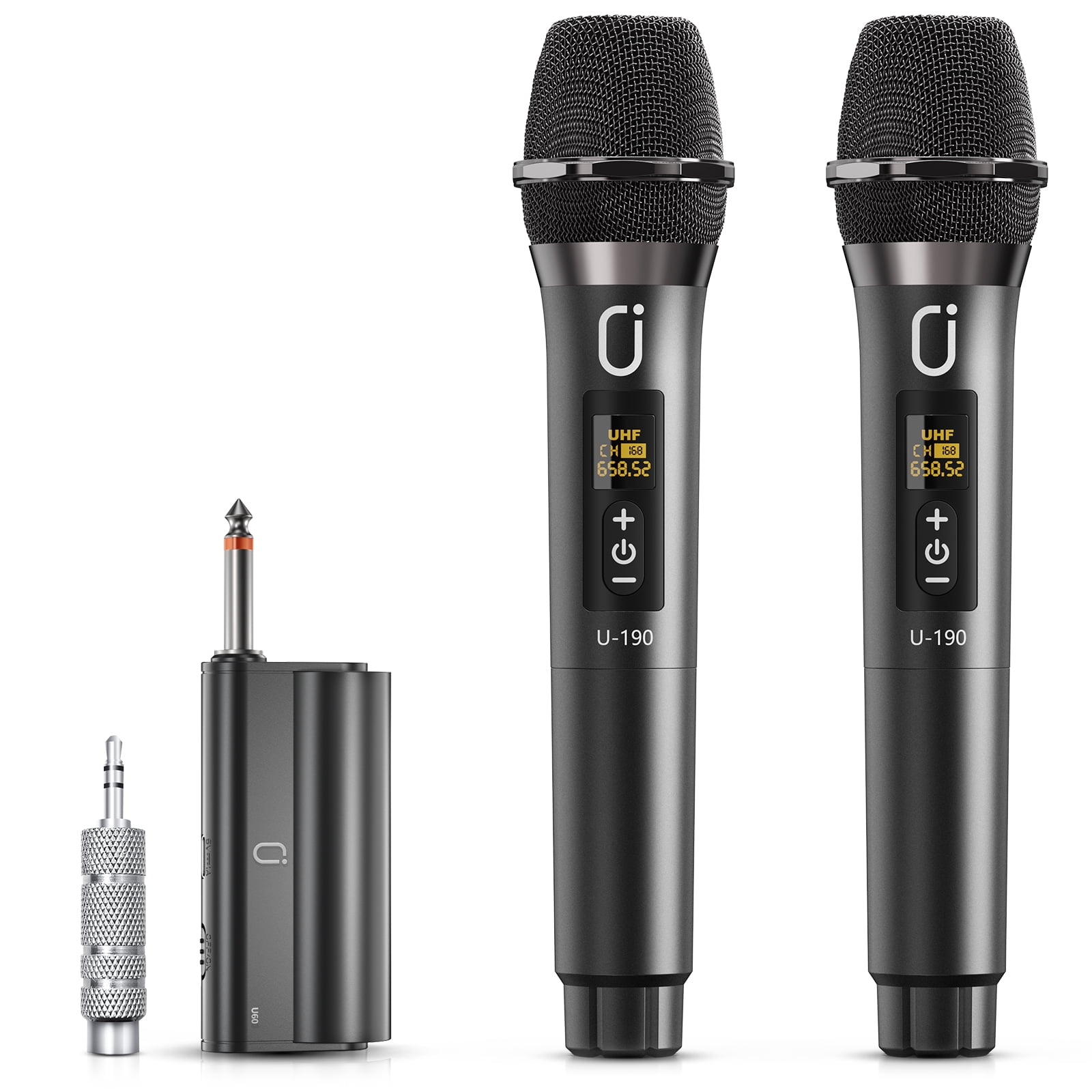 JYX Dual Wireless Microphones, Handheld Dynamic Microphone Battery Operated with Receiver for Singing,DJ, Party, Plug and Play