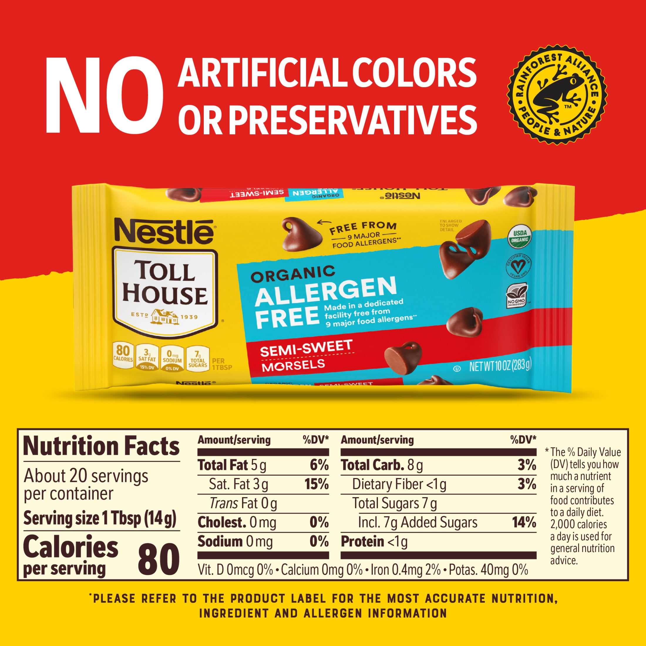 Nestle Toll House Organic Allergen Free Semi-Sweet Regular Chocolate Chips, 10 oz Bag