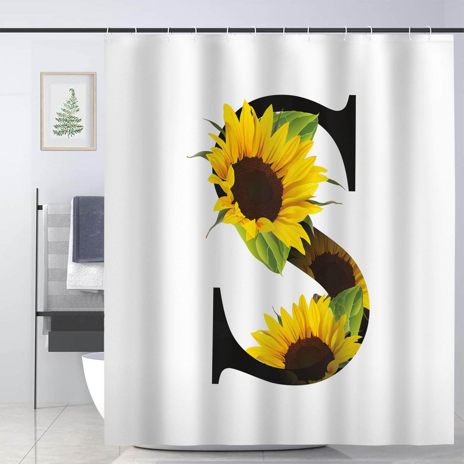 JOOCAR Letter S Shower Curtain for Bathroom Decoration Fabric Shower Curtain set with 12 Hooks,72x72