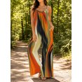 thumbnail image 5 of Women'S Summer Orange-Brown Stripes Wide Leg Jumpsuit Casual Loose Sleeveless Spaghetti Strap Romper With Pockets, 5 of 7