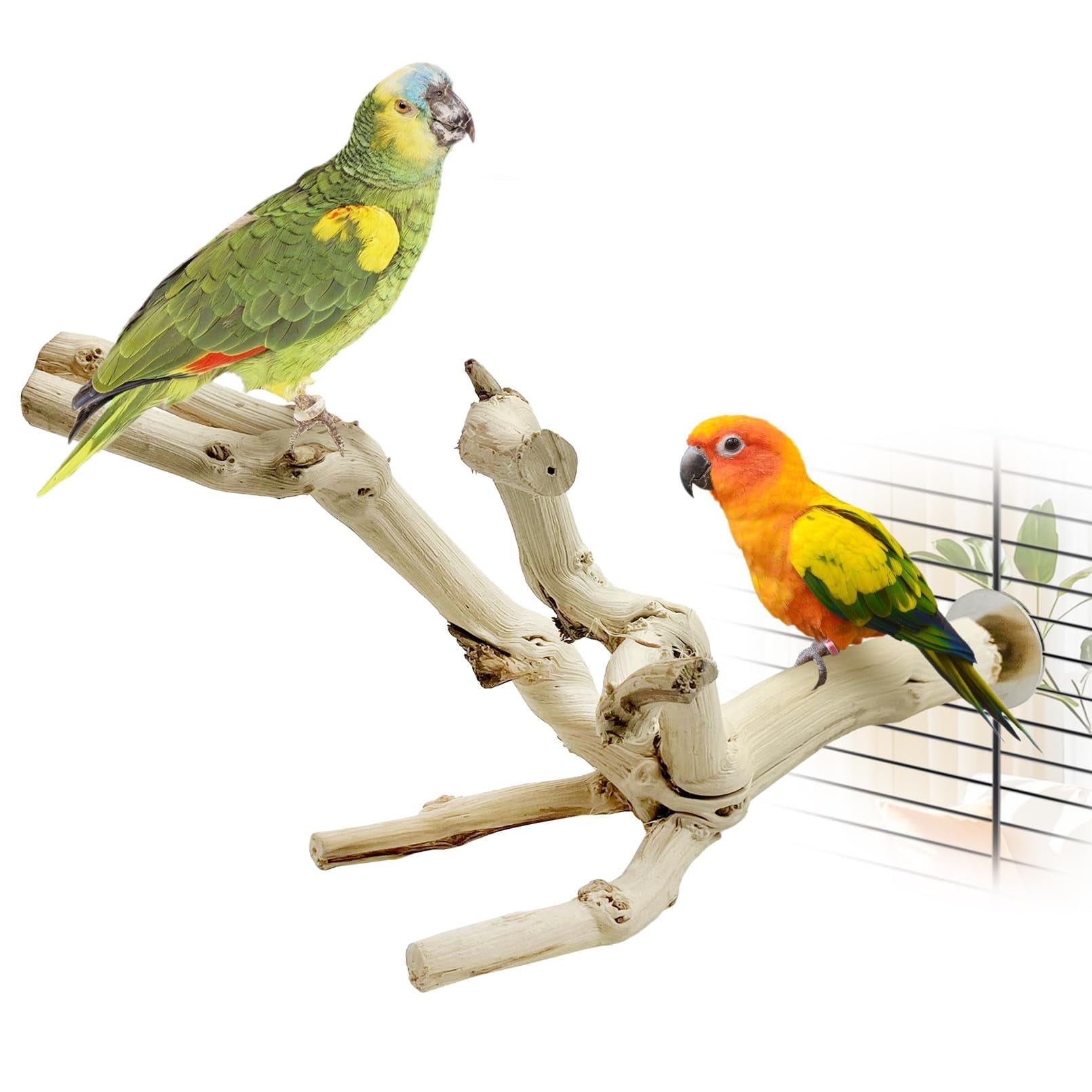 Konexial Natural Parrot Perch Bird Stand Pole Wild Grape Stick Paw Grinding Fork Parakeet Climbing Standing Branches Toy Chewable Cage Accessories for Small Budgies Cockatiels Lovebirds 3PCS