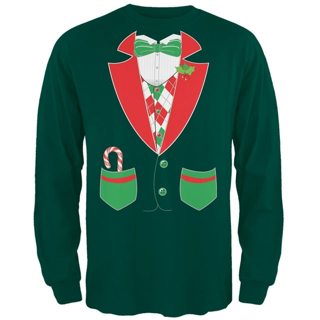 Costume de Smoking de Noël Vert Foncé T-Shirt à Manches Longues pour Adulte