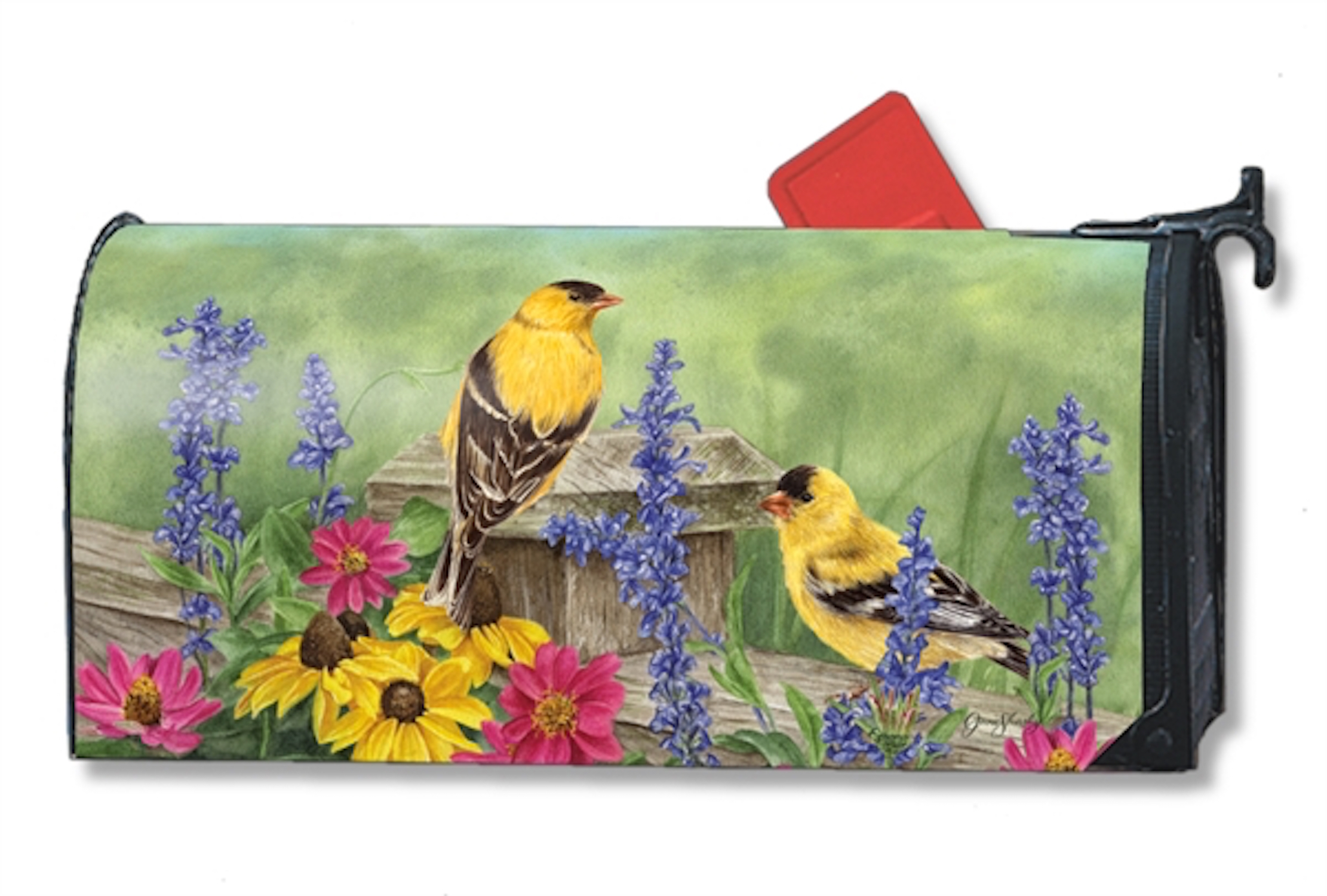 Garden Finches Spring Large Mailbox Cover Floral Birds