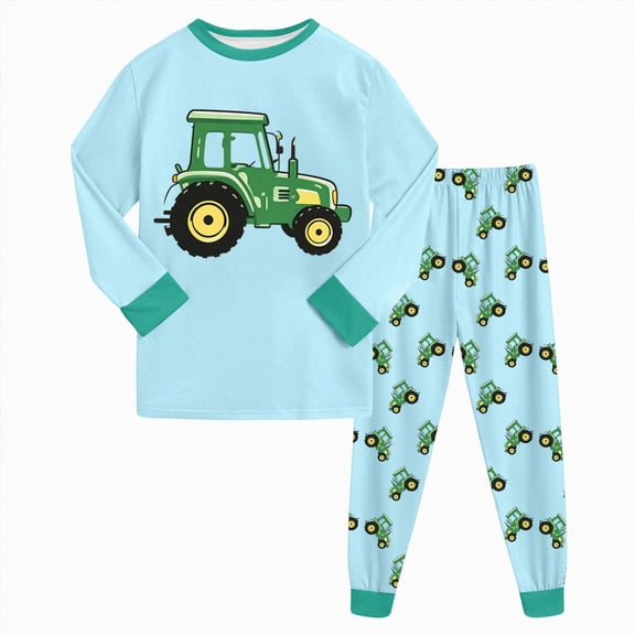 xaweyi Boys Tractor Theme Pajamas Long Sleeve Top Pants Soft Casual Sleepwear For Kids