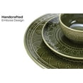 thumbnail image 2 of Handcrafted Stoneware Embossed Ceramic Dinner Set Of 18 Pcs, Moss Green | 6 Dinner Plates+ 6 Small Plates+ 6 Small Dinner Bowls, 180ml Each | Microwave & Dishwasher Safe - Serving For 6, 2 of 5