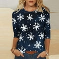 thumbnail image 2 of VKOYWKM Womens 3/4 Sleeve Tops Christmas Shirts Christmas Snowflake Print Crewneck Holiday Tops Loose Fit Xmas Party Blouse, 2 of 6