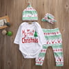 4pcs Baby Boy/Girl Christmas gift Outfit Romper Pants Leggings Hat Clothes Set(70) 0-3months