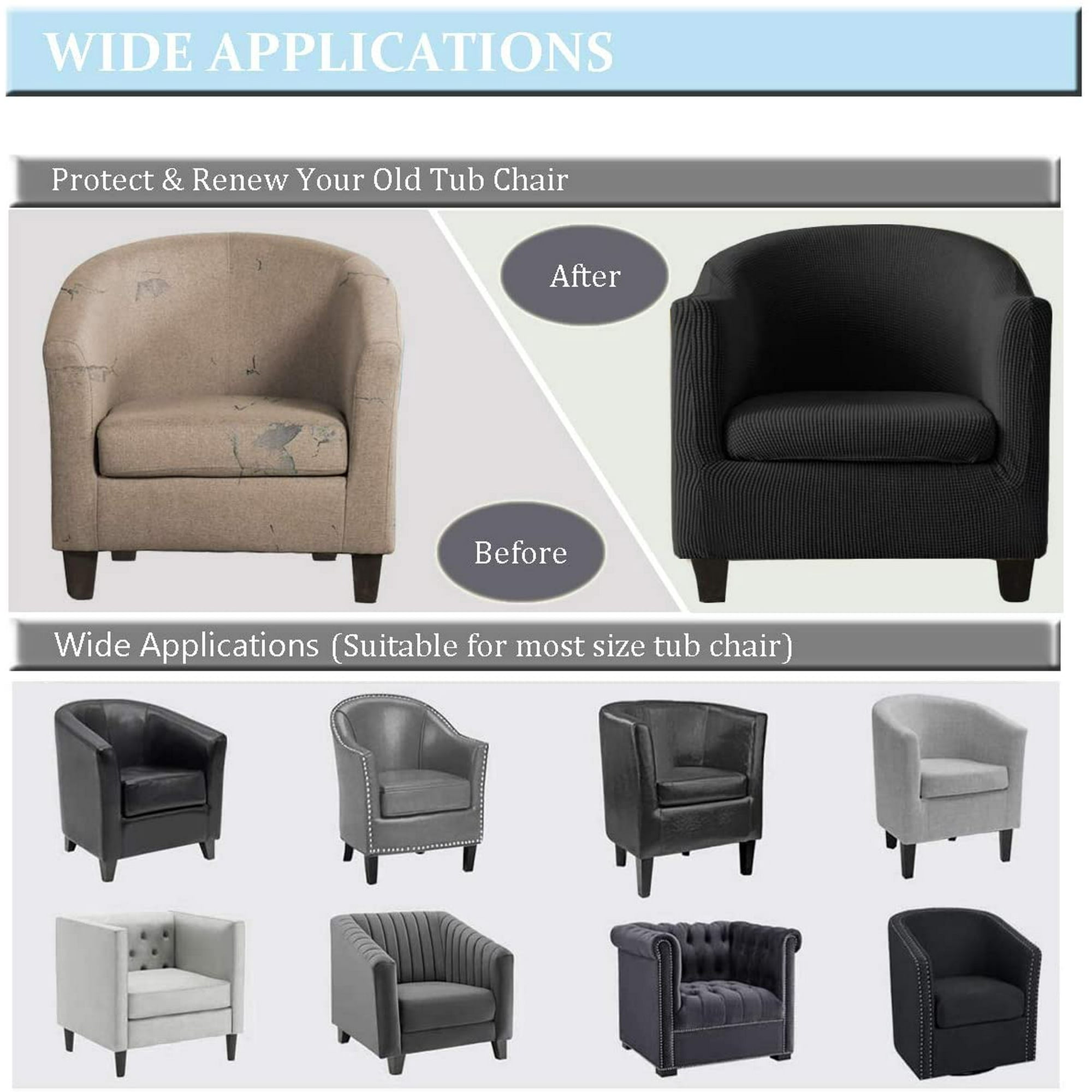 2 Pieces Tub Chair Covers for Armchairs Spandex Jacquard Checked Pattern Tub Chair Slipcovers Stretch Tub Chair Slipcover Furniture Protector Cover Sofa Slipcover for Tub Chair Black 1 Walmart