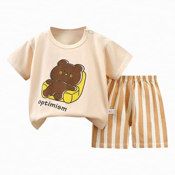 HCNTES Toddler Baby Boys Summer Clothes Set Kid Outfits for Girls Short Sleeves T-Shirt Tops Shorts Cute Outfits Set For 2t 3t 4t 5t 6t 7t Kid Shorts Pajamas(C01-Khaki,7-8 Years)