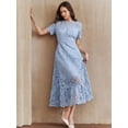 thumbnail image 3 of Sky Blue Lace Midi Dress With Short Sleeve And High-Low Ruffled Hem, 3 of 30