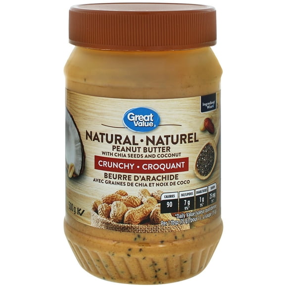 Great Value Crunchy Natural Peanut Butter with Chia Seeds and Coconut, 500 g
