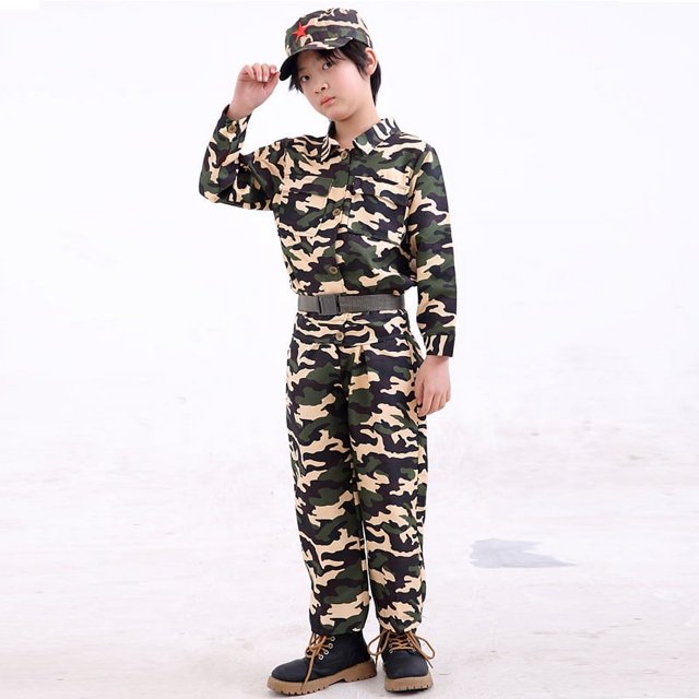 Ropa de camuflaje para niños, traje de manga corta largo, ropa de rendimiento para campamento de verano de entrenamiento de niñas y niños de jardín de infantes de primaria y secundaria
