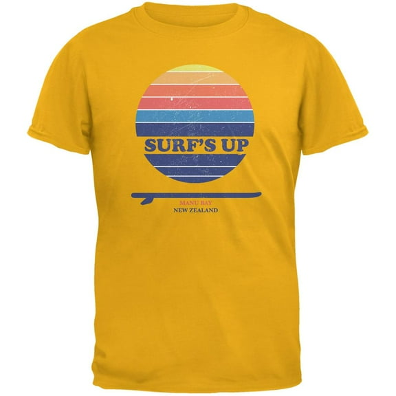 Surf's Up Manu Bay Beach Gold Adult T-Shirt - 2X-Large