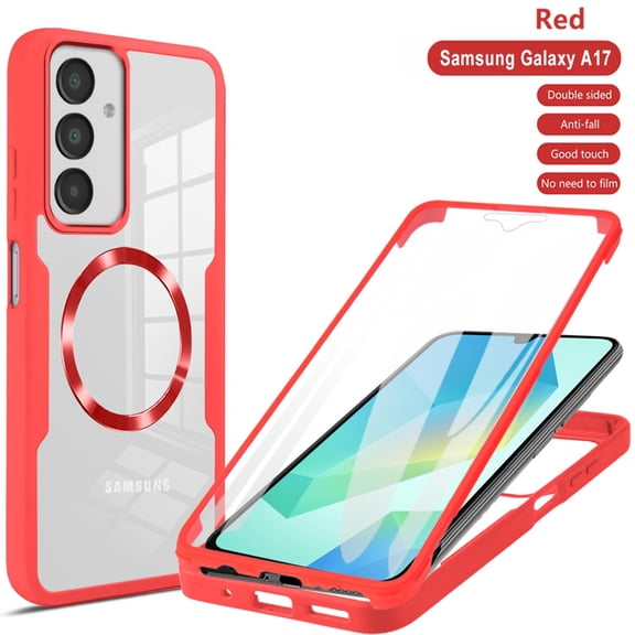 TECH CIRCLE Full Body Protection Case for Samsung Galaxy A17 5G Magnetic Clear Silicone Case Compatible with Mag Safe Shockproof TPU PC Cover Built-in Screen Protector for Galaxy A17 5G,Red