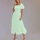 thumbnail image 2 of Vestido de Manga Larga Maxi para las Mujeres Caída Sólido Plisado, Sexy Manga Corta Elástica Cintura Boho Bolsillos, 2 of 9