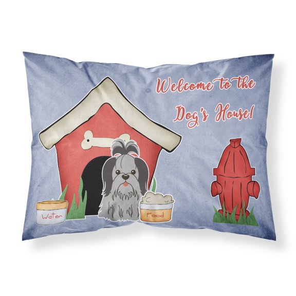 Dog House Collection Shih Tzu Black Silver Fabric Standard Pillowcase