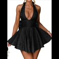 thumbnail image 1 of Vestido de Cóctel de Noche para Mujer, Sin Mangas, con Escote Halter, Lazo y Escote en V Profundo Negro M, 1 of 8