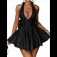 thumbnail image 1 of Vestido de Cóctel de Noche para Mujer, Sin Mangas, con Escote Halter, Lazo y Escote en V Profundo Negro L, 1 of 8
