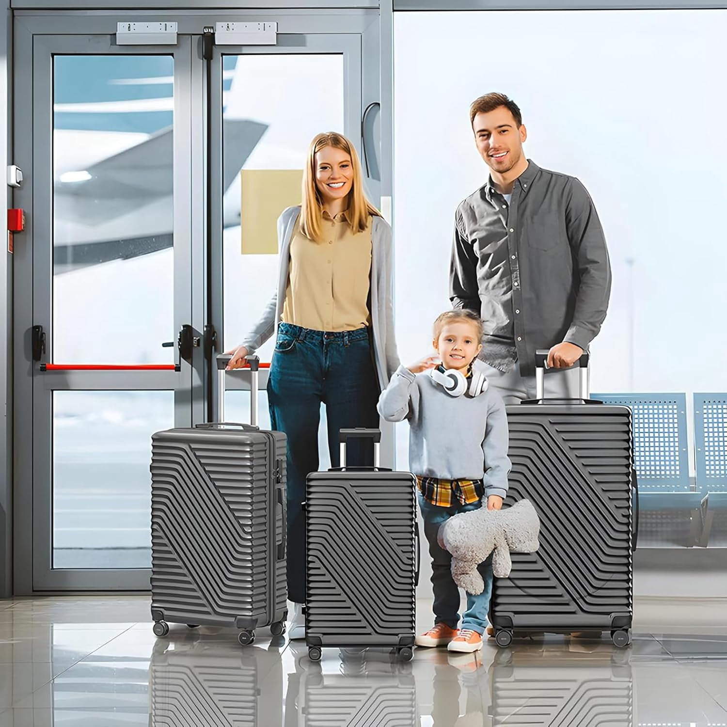 SUGIFT 3 Piece Luggage Sets, 20/24/28 inch Suitcase Sets with Spinner Wheels, Hardside Luggage Set, Deep Gray