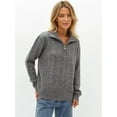 thumbnail image 5 of Women'S Sweaters Fall Winter Quarter Zip Casual Ribbed Cable Knit Pullover Grey One size, 5 of 9