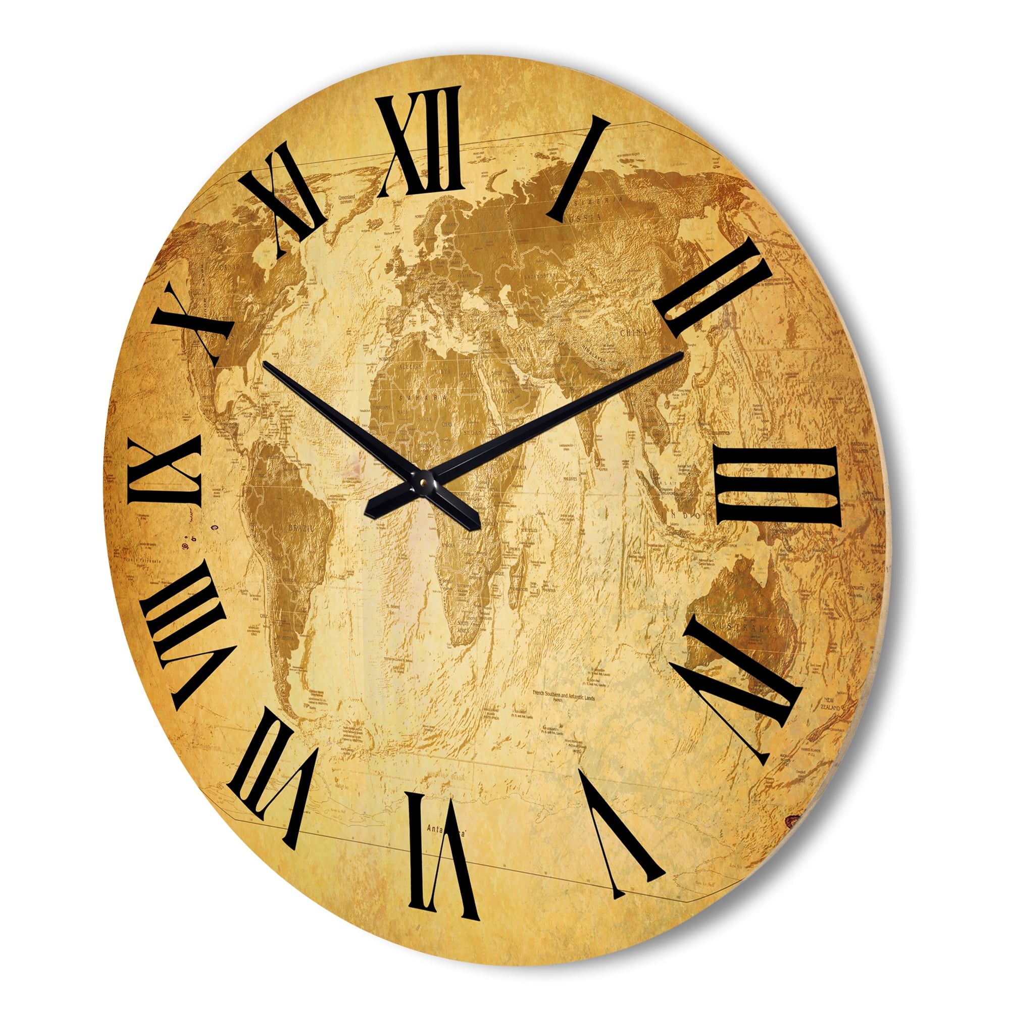Designart 'Ancient World Map X' Vintage Wood Wall Clock
