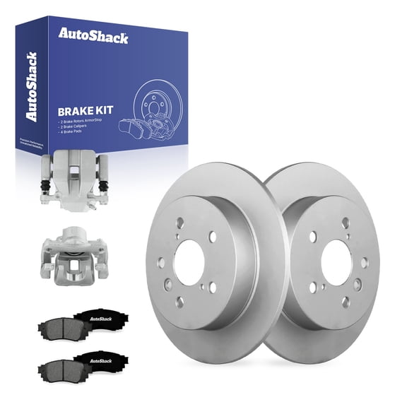 AutoShack Rear Solid Coated Brake Rotors   Premium Ceramic Pads   Calipers 8-PC Brake Kit Replacement for 2018-2024 Toyota Camry ArmorStop 11.06" (281 mm)