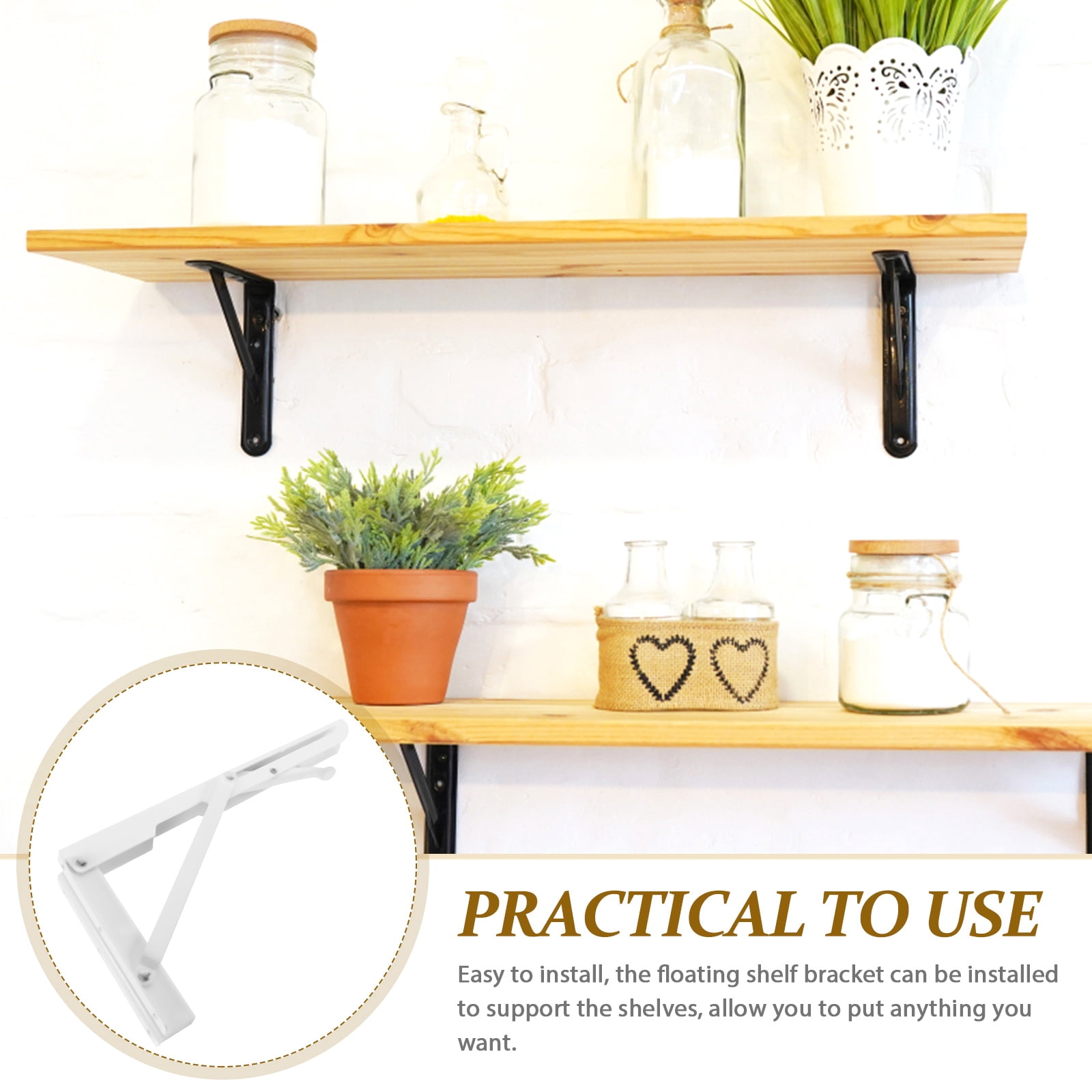 FENGGUIQU Foldable Heavy Duty Floating Shelf Brackets White Carbon Steel