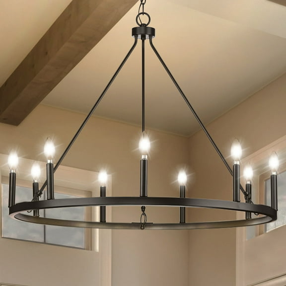 Luxury Modern Farmhouse Chandelier, Matte Black, UHP4605