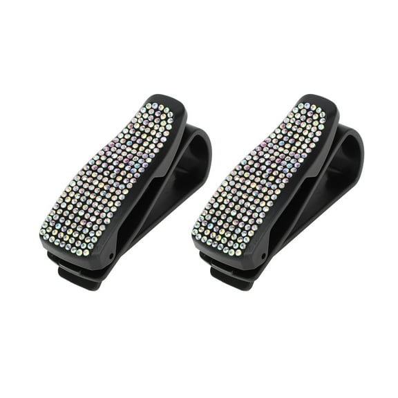 Unique Bargains Car Sun Visor Sunglasses Holder / Front Sun Visor Eyeglasses Clip with Ticket Card Clip for Car SUV Truck / Durable Visor Panel Organizer ABS / 2 Pcs Colorful Faux Diamond