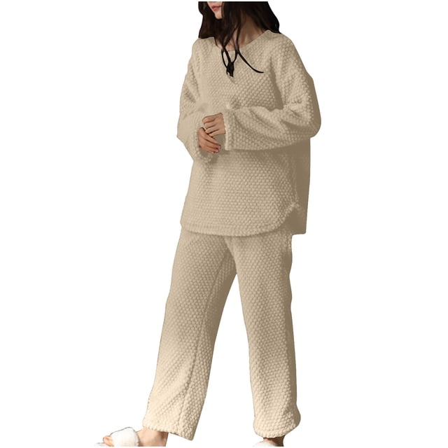 Posijego Ensemble de Détente Deux Pièces pour Femmes Manches Longues Col Rond Hauts Pantalons Chauds Tenues Simples