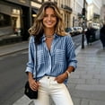 thumbnail image 6 of Button Down Shirts for Women Long Sleeve Cotton Striped Dress Shirts Casual Collared Blouses Business Work Tops with Pockets, 6 of 9