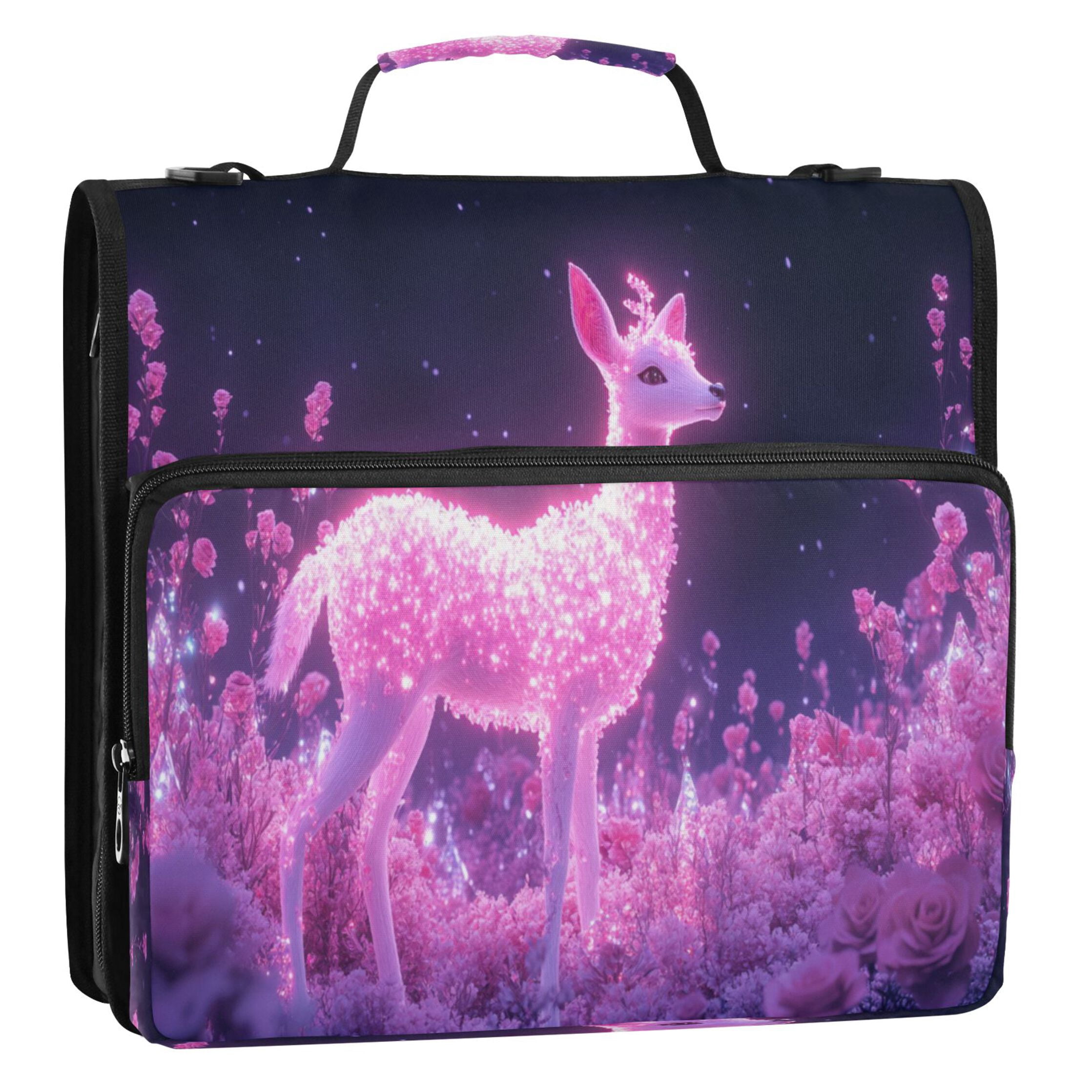 YAZAOO Zipper Binder trapper keeper Documents Organized Design Glowing Deer in Pink Forest Printed