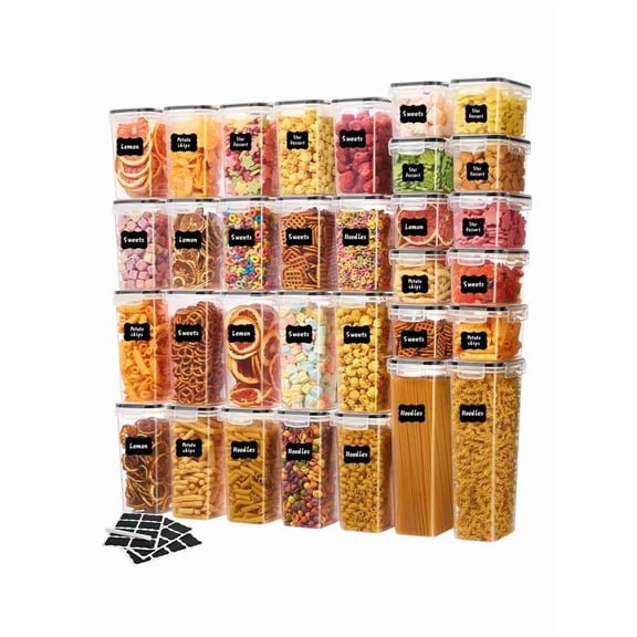 24 Pack Airtight Food Storage Containers with Labels & Markers, Dishwasher Safe Cereal Flour Sugar Pasta Canisters for Kitchen College Back To School Organization