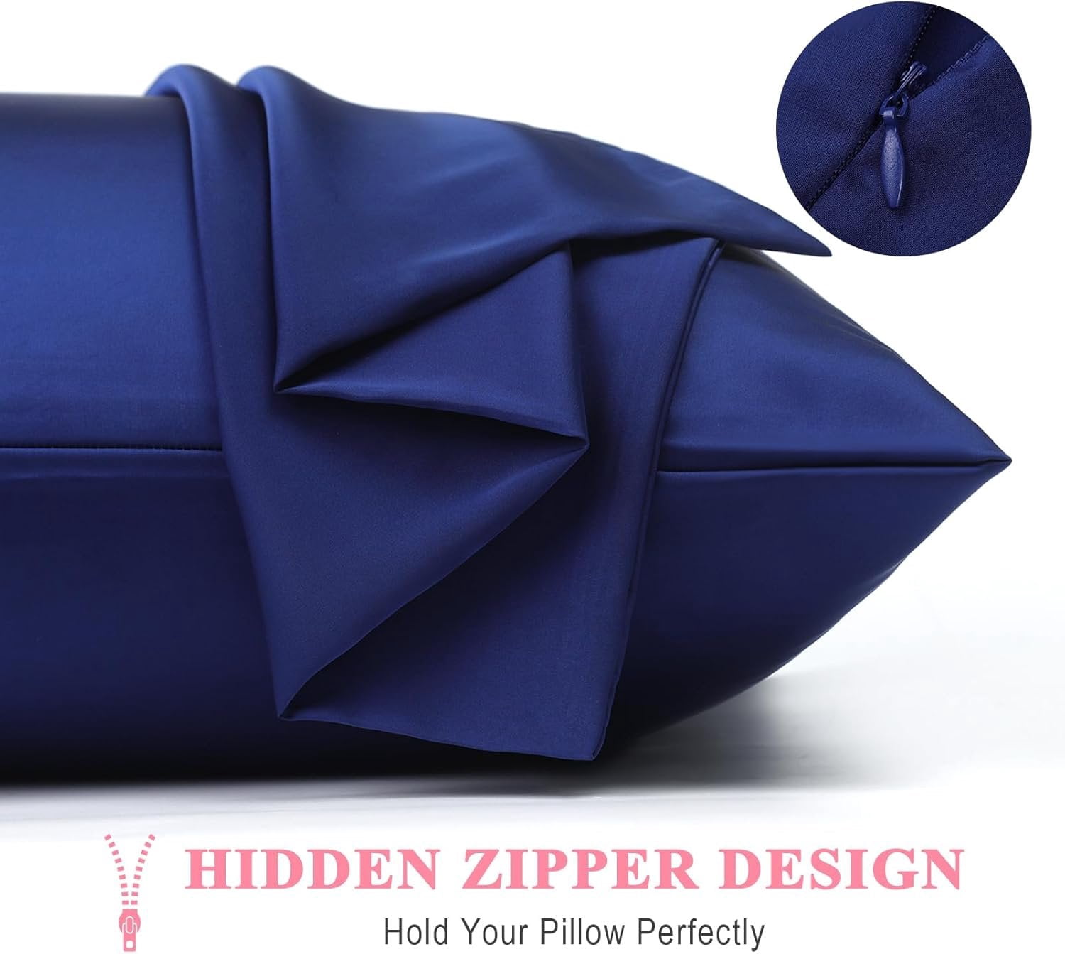 Pure Silk Pillowcase 2 Pack for Hair and , Both Sides 23 Momme Grade 6A+ Mulberry Silk Pillowcases with  Zipper, Soft&Smooth Cooling Pillow Cases (Navy Blue, Standard 20x26)