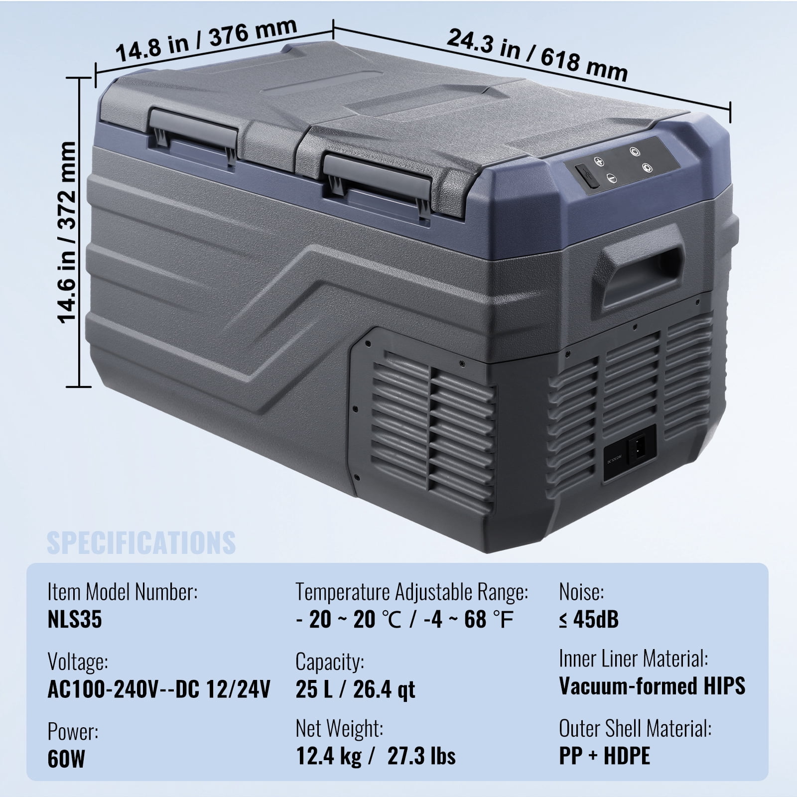 KFFKFF 12V Car Refrigerator, 25QT Electric Cooler DC/AC, -4℉~68℉, Freezer Fridge Cooler APP Control Camping, RV, and Outdoor Use