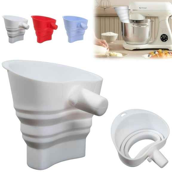 1Pcs Flour Funnel for KitchenAid Mixer | Food-Grade Silicone, Stand Mixer Kitchen Funnel | Large-Capacity Foldable Flour Funnel | Easy to Operate, Dishwasher Safe (White (1Pcs))