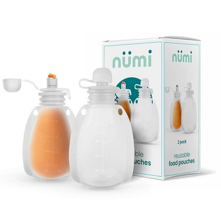 KinderSense Nümi Reusable Silicone Baby Food Pouches 5oz, Ages 1-3, 2 Pack (Clear)