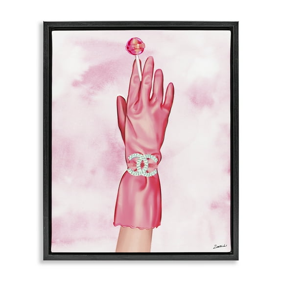 Stupell Industries Pink Glamorous Glove Fashion Painting Black Floater Framed Canvas Art Print Wall Art, 17 x 21