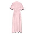 thumbnail image 5 of Gamivast Dresses for Women Linen Short Sleeve V-Neck Twist Front Maxi Dress Loose Fit A-Line Long Dress with Pockets Casual Resort Vacation Beach Dress Pink S, 5 of 6