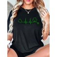 thumbnail image 1 of Women's St. Patrick's Day Clover ECG Graphic T-Shirt - Casual White Crew Neck Short Sleeve Top with Green Shamrock Design, Soft Polyester Blend, Machine Washable for Spring/Summer, 1 of 6