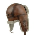 thumbnail image 2 of Men’s Shearling Leather Trapper Hat – Aviator Winter Cap with Genuine Sheepskin Ear Flaps | Cold Weather Hat | Ushanka (US, Alpha, Large, Cognac/Gray Fur), 2 of 8