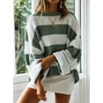 thumbnail image 2 of Women'S Striped Knitted Pullover Crew Neck Fall Winter Sweater Long Sleeve Color Block Jumper Green M, 2 of 8