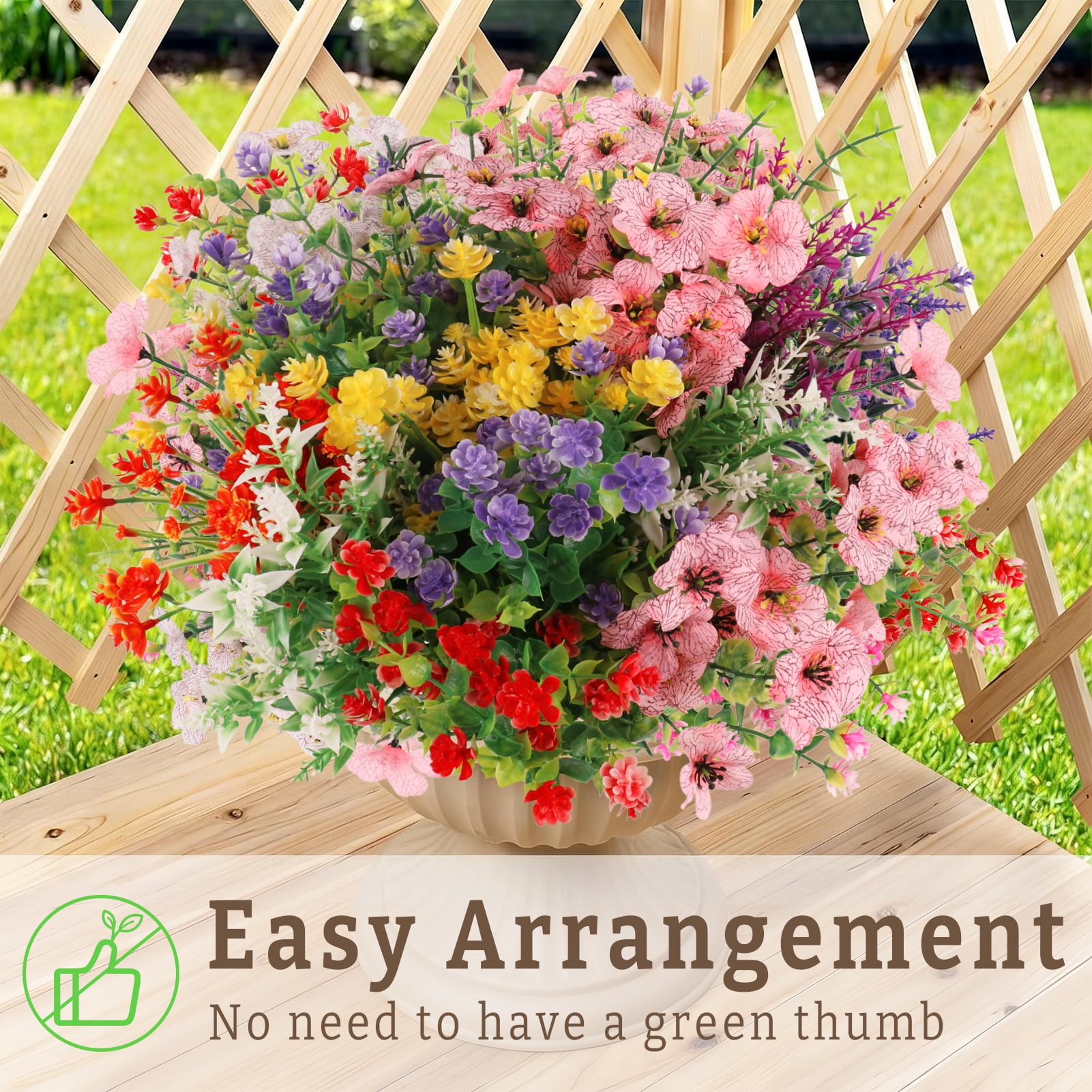 CandWuom 24 Bundles Artificial Flowers for Outdoors/Indoors, Fake Flowers Plants for Indoor Outside Decor Garden Porch Window Box Home Wedding Farmhouse(12 Color)